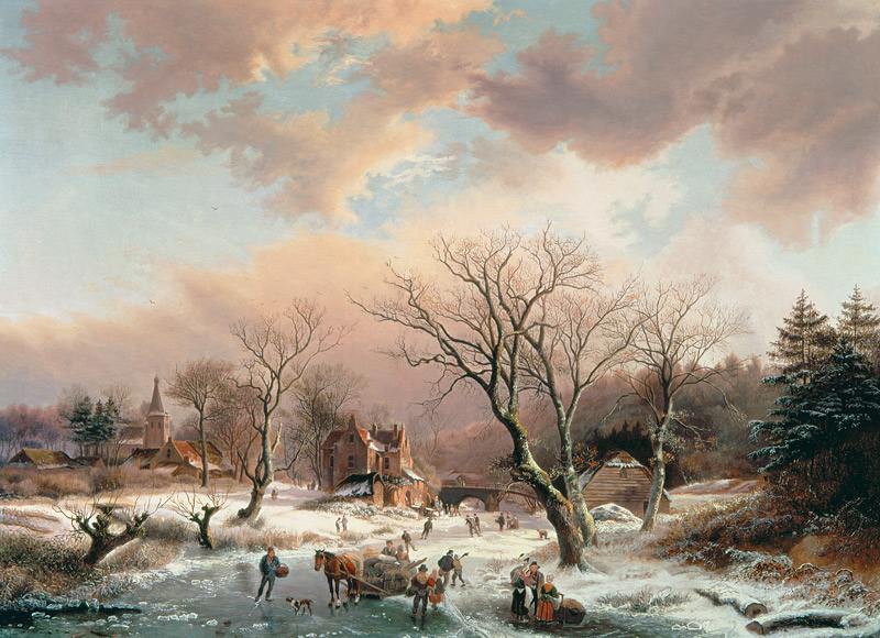 Winter Scene van Johannes Petrus van Velzen