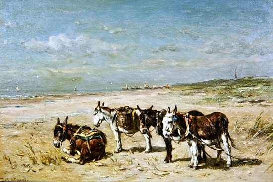 Donkeys on the Beach van Johannes Hubertus Leonardus de Haas