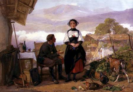 Courting couple in a mountain farmyard van John Absolon