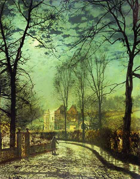 A Moonlit Road van John Atkinson Grimshaw