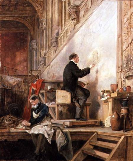 Daniel Maclise (1806-70) painting his mural 'The Death of Nelson' in the House of Lords van John Ballantyne