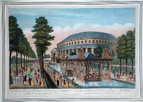 The Chinese House, the Rotunda and the Company in Masquerade in Ranelagh Gardens (coloured aquatint)