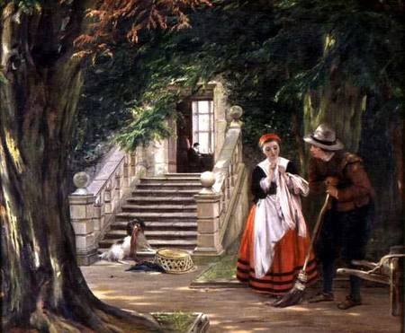 The Flirtation Outside the Master's House van John Calcott Horsley