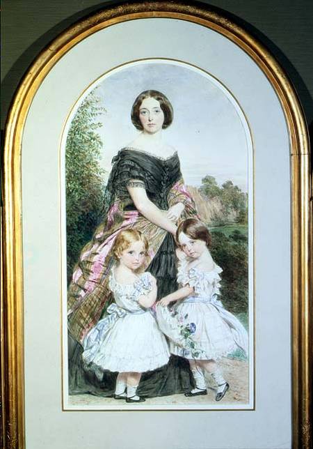 Portrait of a lady with her two daughters van John Collingham Moore