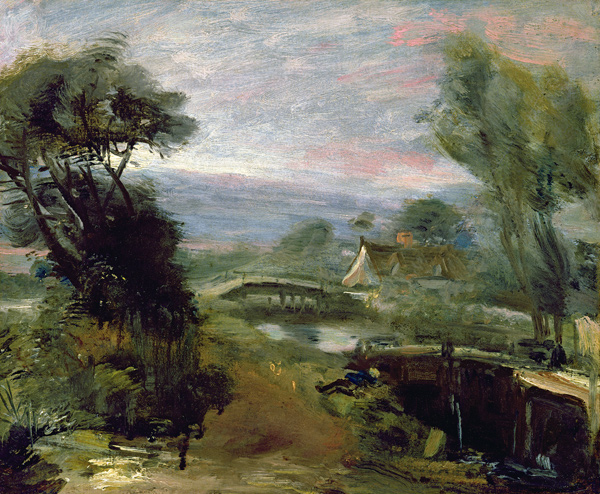A View near Flatford Mill (oil on paper laid down on canvas) van John Constable