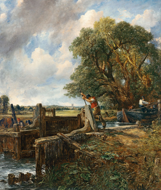 Barges passing a lock on the Stour van John Constable