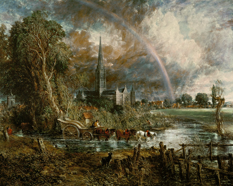 Salisbury Kathedrale vom einer Wiese aus gesehen van John Constable