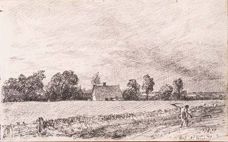 Cottages and road, East Bergholt, pencil van John Constable