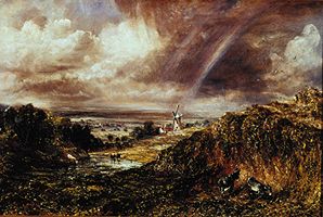 Landschaft mit Mühle und Regenbogen van John Constable