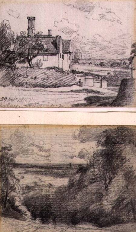 A Manor House, 1815, and Dedham from near Gun Hill, Langham van John Constable