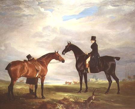 Frank Hall Standish on his Black Hunter with a Groom and a Second Horse van John E. Ferneley d.J.