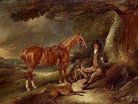 Der Parkhüter Allin Hill mit Hunden und Jagdpferd. van John E. Ferneley d.J.