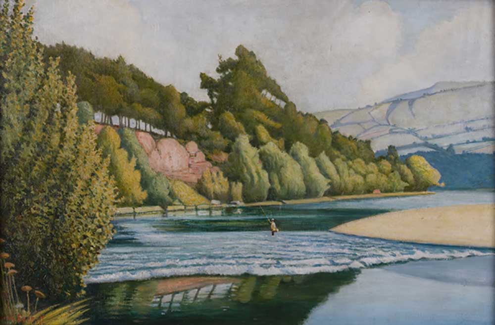 River Scene with Fisherman van John Everett