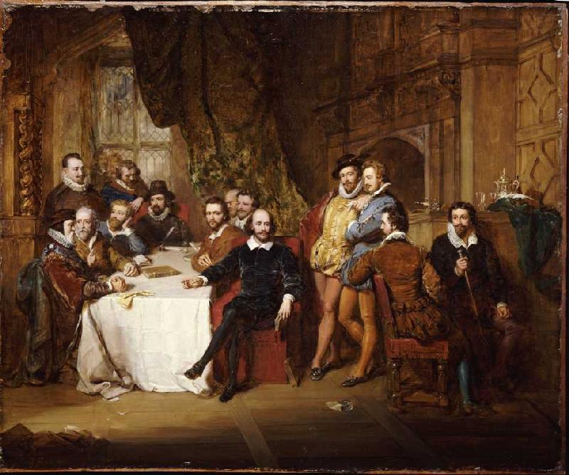 William Shakespeare und seine Freunde im Gasthaus Mermaid. van John Faed