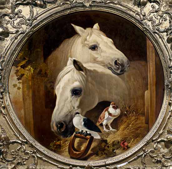 Horses by a Stable Door van John Frederick Herring d.Ä.