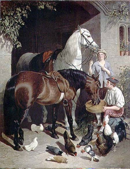 Feeding the Horses van John Frederick Herring d.Ä.