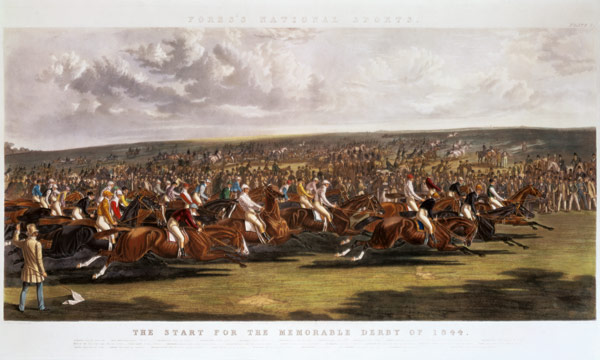 The Start of the Memorable Derby of 1844 engraved by Charles Hunt (1803-77) van John Frederick Herring d.Ä.