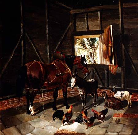 Stable Interior with Cart Horse and Donkey van John Frederick Herring d.J.