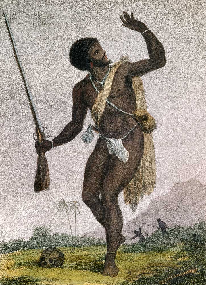 Rebel Slave Armed and on his Guard, from 'Narrative of a Five Years' Expedition against the Revolted van John Gabriel Stedman