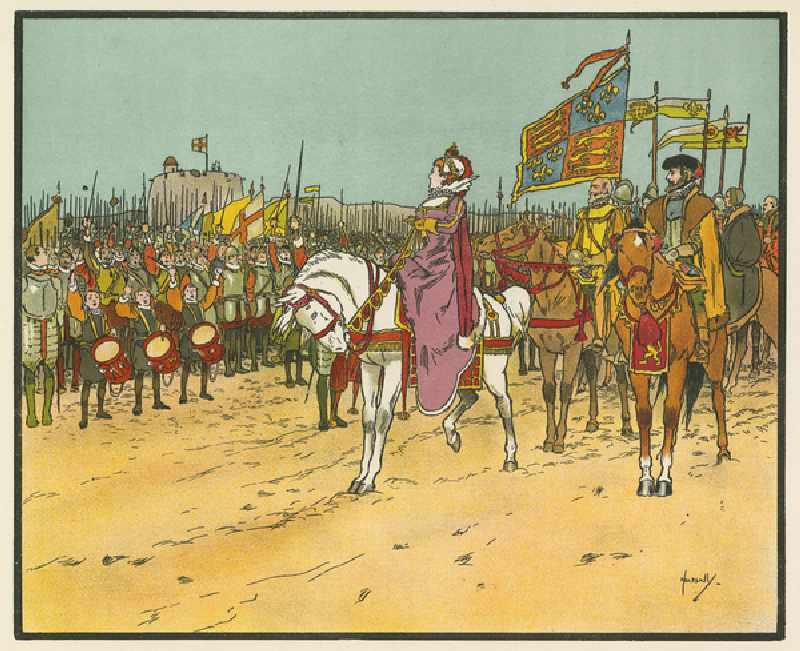Elizabeth I reviews the troops at Tilbury (colour litho) van John Hassall