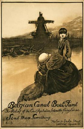 Fundraising campaign for Belgian Canal Boat Fund, pub. 1914-18 (colour litho)