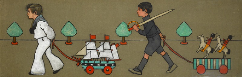Original Design for Parade of Children with Toys Frieze, c.1900 (gouache on brown paper) van John Hassall