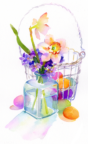 Egg basket with flowers van John Keeling