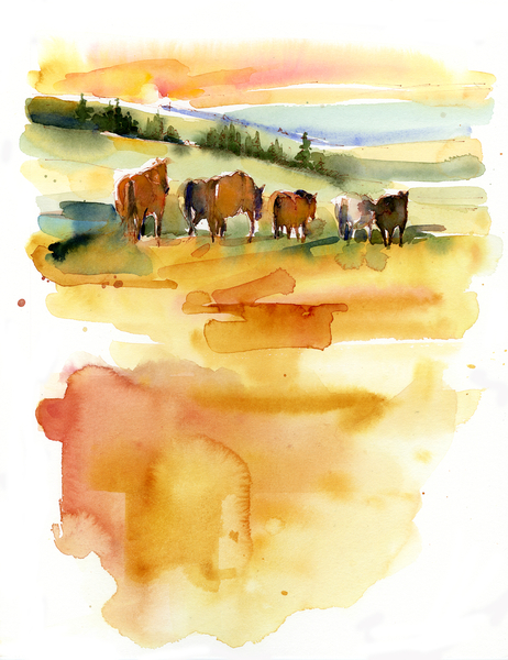 Horses at Sunset van John Keeling