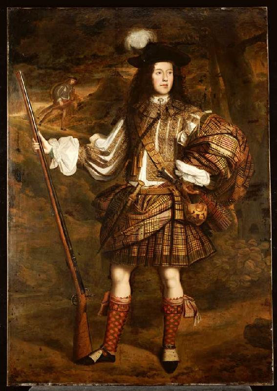 Ein Häuptling aus den Highlands: Portrait von Lord Mungo Murray (1668-1700). van John Michael Wright