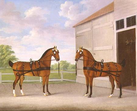 A Pair of Bay Carriage Horses in a Stable Yard van John Nost Sartorius