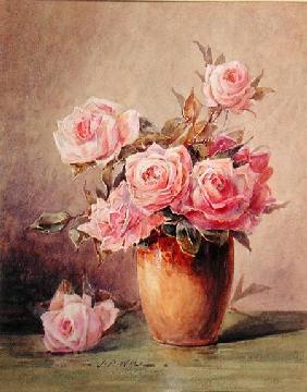 Pink Roses in a Yellow Vase