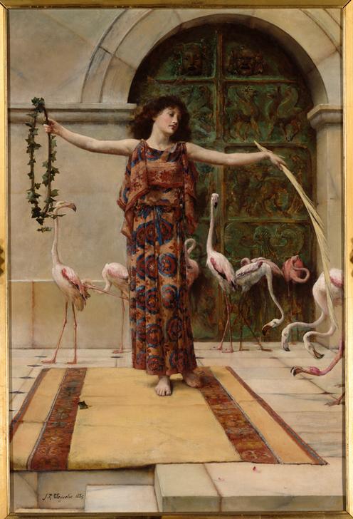 A Young Girl with Flamingos van John Reinhard Weguelin