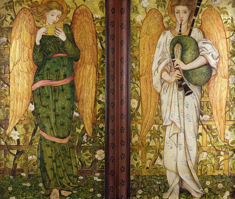 Angels with Pan Pipes and Bagpipes van John Roddam Spencer Stanhope