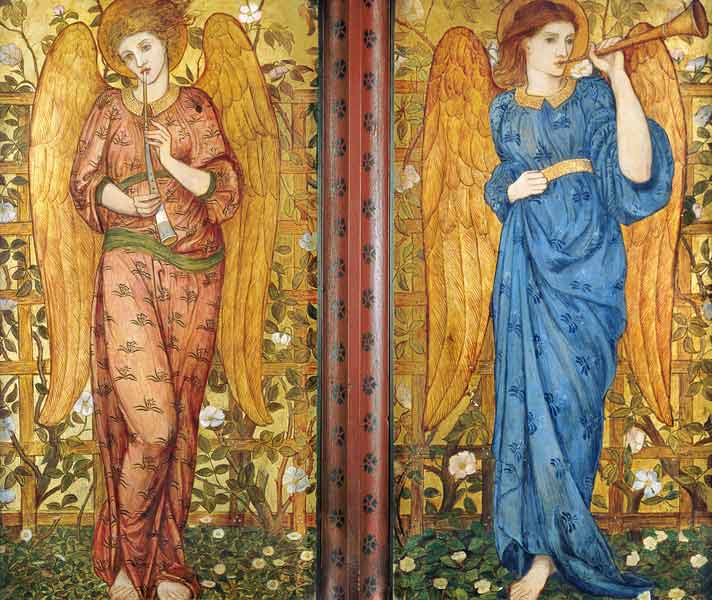 Angels with an oboe and a trumpet van John Roddam Spencer Stanhope