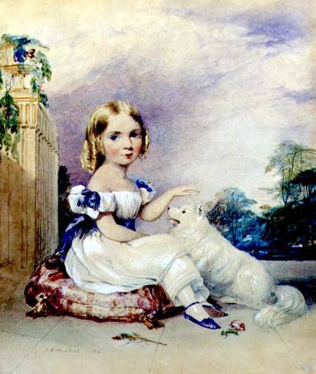 Portrait of a Little Girl with a Dog van John Rogers Herbert