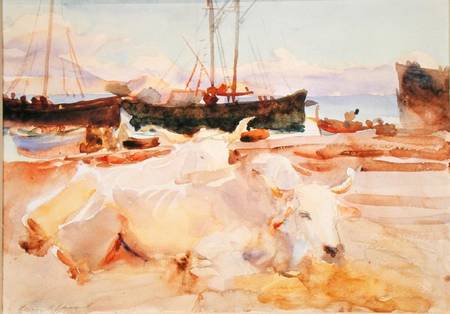 Oxen on the Beach at Baia van John Singer Sargent
