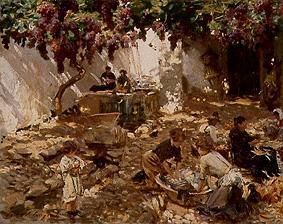 Wäscherinnen in einem schattigen Hof van John Singer Sargent