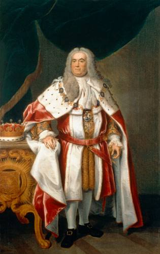 Portrait of Sir Robert Walpole (1676-1745) Earl of Orford van John Theodore Heins
