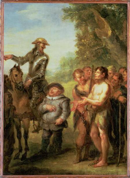 Don Quixote frees the galley slaves, from Cervantes' 'Don Quixote' van John Vanderbank