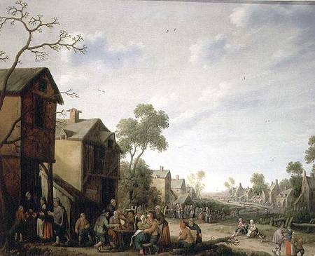 A Village Street Scene van Joost Cornelisz Droochsloot