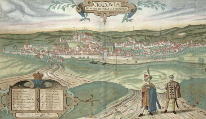 Map of Cracow, from 'Civitates Orbis Terrarum' by Georg Braun (1541-1622) and Frans Hogenberg (1535- van Joris Hoefnagel