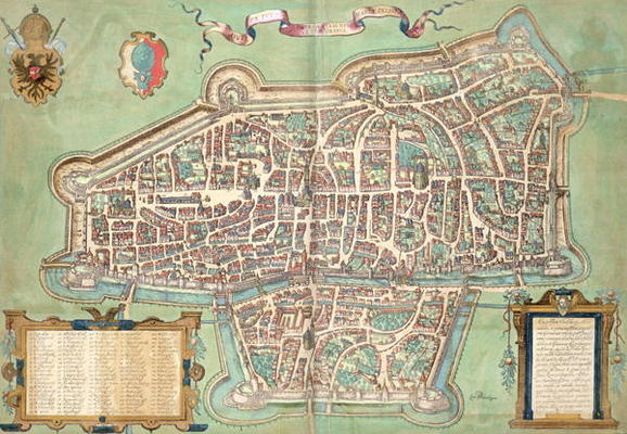Map of Augsburg, from 'Civitates Orbis Terrarum' by Georg Braun (1541-1622) and Frans Hogenberg (153 van Joris Hoefnagel