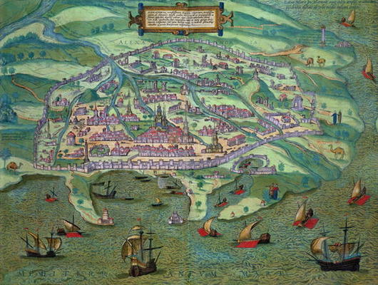 Map of Alexandria, from 'Civitates Orbis Terrarum' by Georg Braun (1541-1622) and Frans Hogenberg (1 van Joris Hoefnagel
