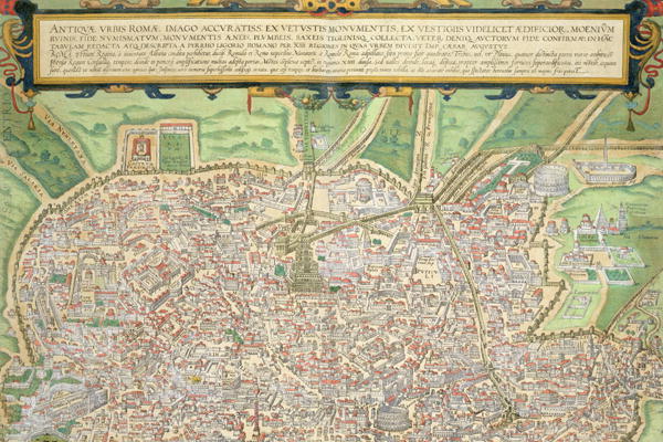 Map of Rome, from 'Civitates Orbis Terrarum' by Georg Braun (1541-1622) and Frans Hogenberg (1535-90 van Joris Hoefnagel