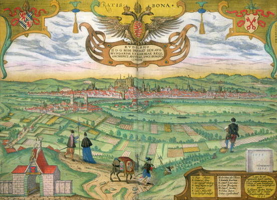 Map of Regensburg, from 'Civitates Orbis Terrarum' by Georg Braun (1541-1622) and Frans Hogenberg (1 van Joris Hoefnagel