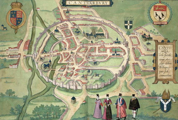 Map of Canterbury, from 'Civitates Orbis Terrarum' by Georg Braun (1541-1622) and Frans Hognenberg ( van Joris Hoefnagel