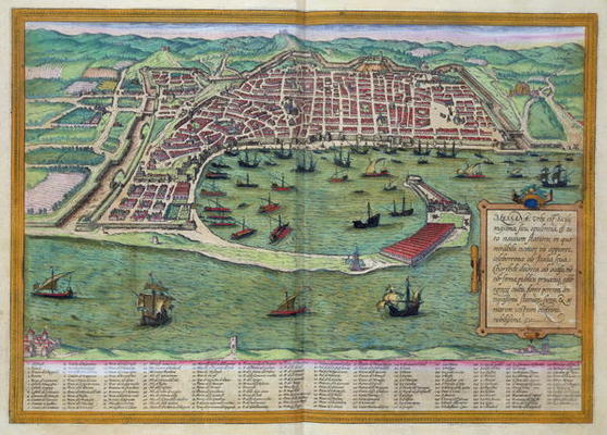 Map of Messina, from 'Civitates Orbis Terrarum' by Georg Braun (1541-1622) and Frans Hogenberg (1535 van Joris Hoefnagel