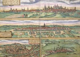 Map of Nurenburg, Ulm, and Saltzburg, from 'Civitates Orbis Terrarum' by Georg Braun (1541-1622) and