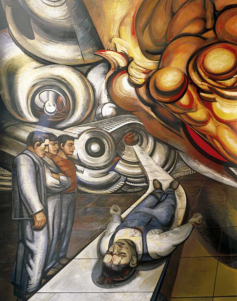 Workers world, victim of capitalism, Hospital de la Raza, detail of Auditorium ceiling with frescoes van José Clemente Orozco