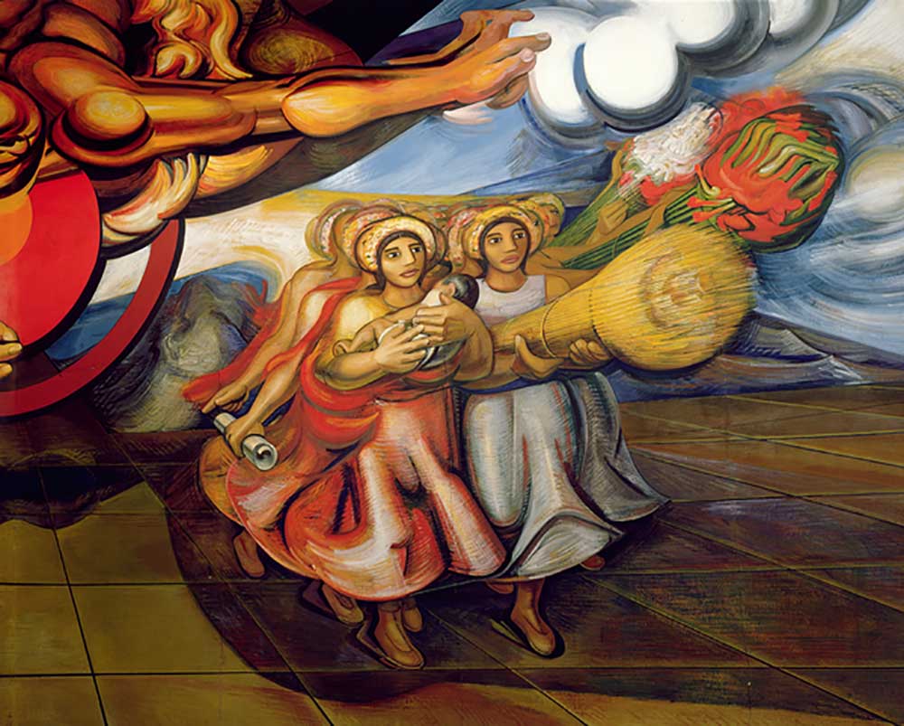 Mexican women, with their children and the products of their labour, marching to demand their rights van José Clemente Orozco
